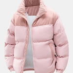 Corduroy Patchwork Hooded Puffer Jacket
