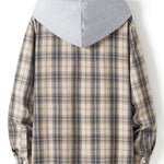 Button Up Contrast Hooded Plaid Shirt