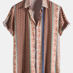 Elephant Geometric Print Shirt & Linen Cotton Blend Drawstring Shorts