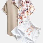 Floral Patchwork Print Button Up Shirt & Swim Shorts