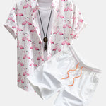 Flamingo Print Button Up Shirt & Swim Shorts