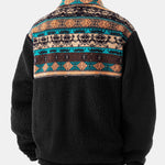 Relax Fit Quarter Zip Ethnic Geometric Patchwork Teddy Sweatshirt & Corduroy Jogger Pants