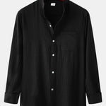 Long Sleeved Textured Stand Collar Shirt