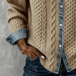 Harper - Chic Knitted Shirt with Denim Details