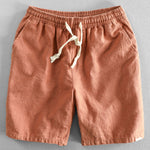 Linen Look Short Sleeve Stand Collar Shirt & Linen Cotton Blend Drawstring Shorts
