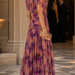 Margovil V Neck Short Sleeves Floral Print Maxi Dress