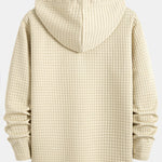 Long Sleeve Waffle Half Button Placket Arc Hem Hooded T-shirt