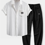 Short Sleeve Waffle Shirt & Drawstring Waffle Jogger Pants