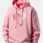 Doodle Heart Print Relax Fit Hoodie