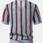 Striped Crochet V Neck Polo