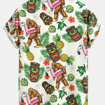 Tropical Tiki Bigfoot Print Button Up Shirt & Man Mid Length Drawstring Swim Shorts