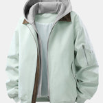 Relax Fit Contrast Corduroy Bomber Jacket With Detachable Hood