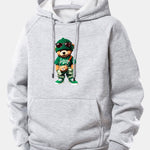 Trendy Bear Print Drawstring Hoodie