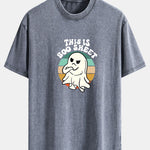 Ghost Slogan Print Washed Distressed Drop Shoulder T-Shirt