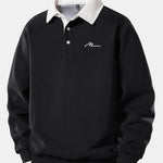 Men Print Contrast Polo Collar Sweatshirt