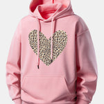 Leopard Heart Print Relax Fit Hoodie