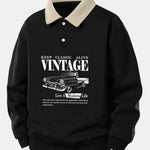 Relax Fit Vintage Car Print Contrast Polo Sweatshirt