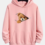 Zipper Bear Print Relax Fit Hoodie