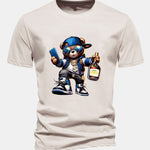 Regular Fit Hip Hop Bear Print Cotton T-Shirt