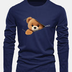 Long Sleeve Zipper Bear Print Cotton T-Shirt