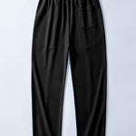 Relax Fit 2 In 1 Notched Collar Waffle T-Shirt & Waffle Pleated Pintuck Straight Leg Pants