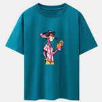 Vacation Pink Panther Print Drop Shoulder Oversize T-Shirt
