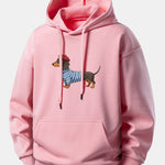 Dachshund Wearing Striped Sweater Print Relax Fit Hoodie