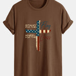 Regular Fit Retro American Flag Cross Print Cotton T-Shirt
