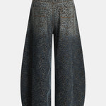 Leopard Print Washed Distressed Denim Baggy Pants