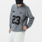 Long Sleeved Number Print V Neck Sweatshirt