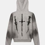 Boxy Faux Fur Collar Comic Character Print Zipper Hoodie