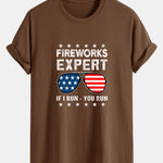 Regular Fit American Flag Sunglasses Print Cotton T-Shirt
