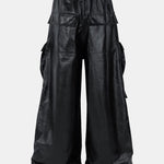 PU Leather Cargo Wide-Leg Pants