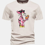 Regular Fit Vacation Pink Panther Print Cotton T-Shirt