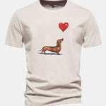 Regular Fit Heart-shaped Balloon Dachshund Print Cotton T-Shirt