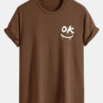 Regular Fit OK Smiley Face Print Cotton T-Shirt
