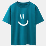 Smiley Face Print Drop Shoulder Oversize T-Shirt