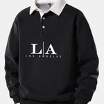 Los Angeles Print Contrast Polo Collar Sweatshirt