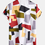 Geometric Color Block Print Button Up Shirt & Swim Shorts