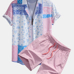 Paisley Floral Print Button Up Shirt & Swim Shorts