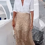 High Waist Sparkle Sequin Maxi Skirt