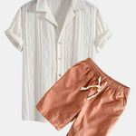 Geometric Jacquard Eyelet Cuban Shirt & Linen Cotton Blend Shorts