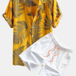 Tropical Plants Print Shirts & Swim Shorts