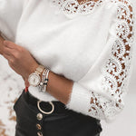 Margovil Hollow Out Lace Splice Long Sleeves Knit Top