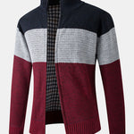 Color Block Patchwork Zip Up Sweater