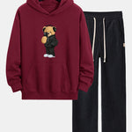 Fashion Bear Taking Photo Print Relax Fit Hoodie & Straight Leg Corduroy Pants