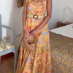Margovil Spaghetti Strap Floral Print Chiffon Maxi Dress