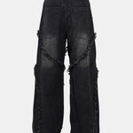 Washed Distressed Wide-Leg Baggy Denim Pants
