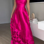 Margovil Strapless Waisted Polka Dot Applique Maxi Party Dress