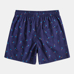 Blue Palm Tree Print Linen Look Cotton Button Up Shirt & Swim Shorts